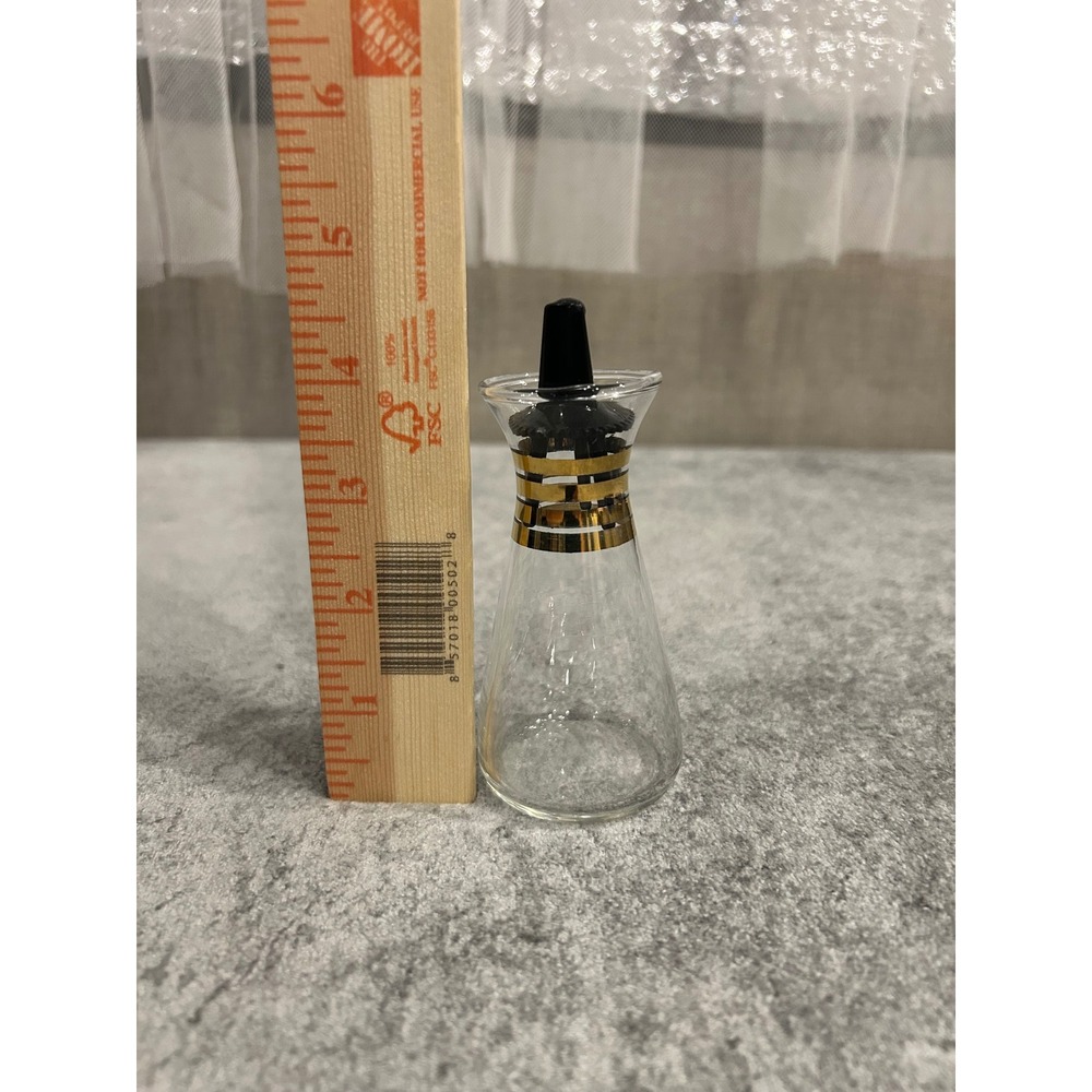 Vintage Mid Century Modern Glass Cruet Gold Banded Oil Vinegar Bottle Stopper